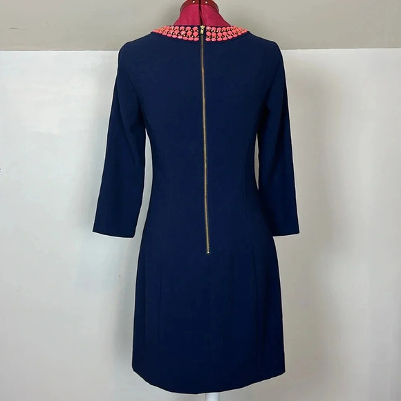 Lilly Pulitzer "Bennett" navy coral lined fitted dress with beaded neckline - Picture 3 of 10
